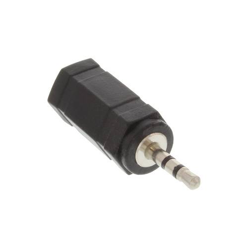 Ein schwarzer Audio-Adapter-Stecker mit einem 3,5-mm-Anschluss, der zur Signalumwandlung oder zum Verbinden von Geräten verwendet wird.