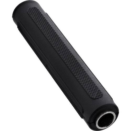 Ein schwarzer Fahrradlenkergriff aus Gummi mit einer strukturierten Oberflächenmusterung für verbesserten Halt und Komfort, mit offenem Ende.