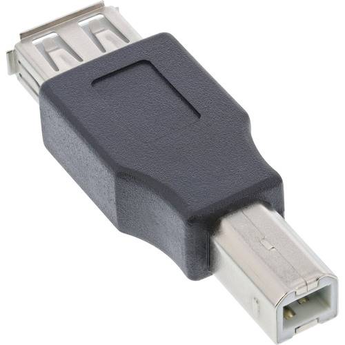 Ein Nahaufnahmebild eines USB-zu-Parallelport-Adapters mit schwarzem Kunststoffgehäuse und Metallkonnektoren an beiden Enden.