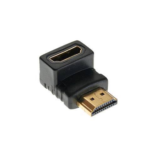 HDMI-Winkeladapter mit vergoldeten Anschlüssen; ermöglicht die Positionierung von HDMI-Kabeln dicht an Wänden und reduziert Biegespannungen.