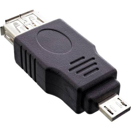 Ein USB-zu-Micro-USB-Adapter mit schwarzem Kunststoffgehäuse, der zum Verbinden von USB-Geräten mit Micro-USB-Anschlüssen verwendet wird.
