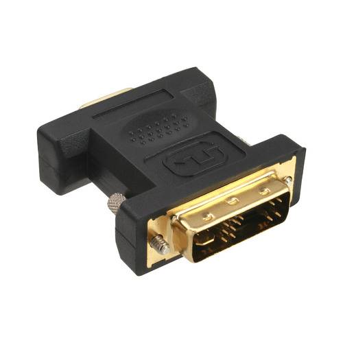 DVI-zu-HDMI-Adapter mit schwarzem Kunststoffgehäuse und vergoldeten Anschlüssen.