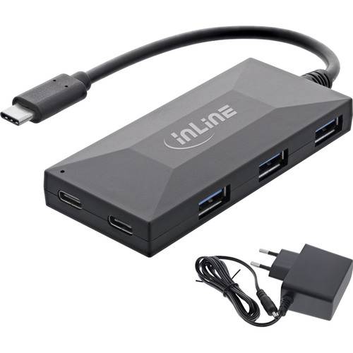 InLine® USB 3.2 Gen.1 Hub, USB-C zu 2 Port und 3 USB-A, mit PSU Eingabe / Ausgabe Dockingstations