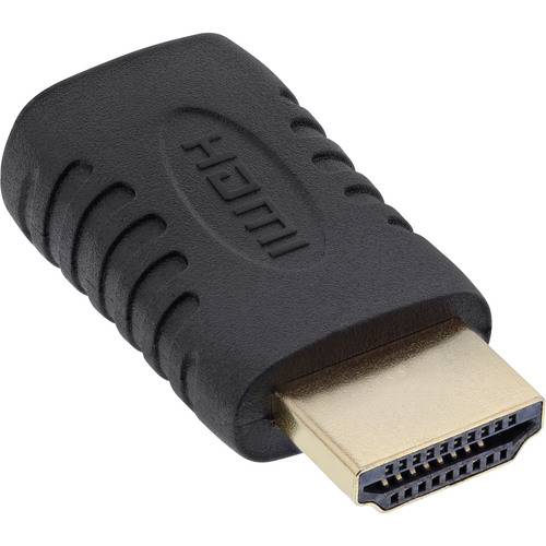 Ein schwarzer HDMI-Adapterstecker mit strukturierter Griffoberfläche und vergoldetem Anschluss zur Übertragung von Audio- und Videosignalen.