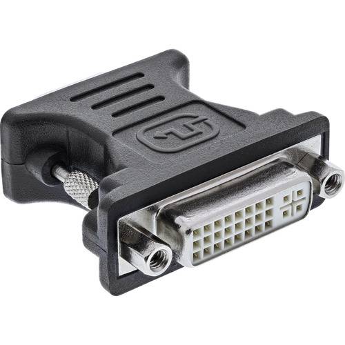DVI-zu-VGA-Adapter mit schwarzem Kunststoffgehäuse und silbernen Anschlüssen, verwendet zum Verbinden von DVI-D-Geräten mit VGA-Monitoren.