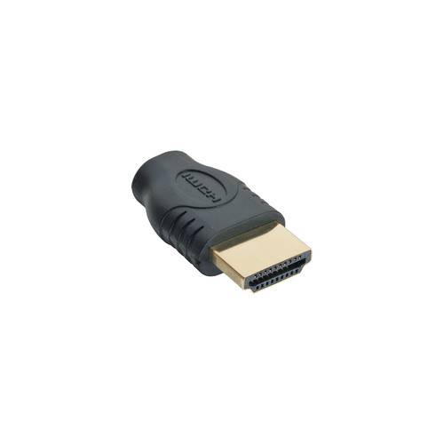 HDMI-Adapter mit schwarzem Gehäuse und vergoldetem Stecker, verwendet für die Verbindung von HDMI-fähigen Geräten zur Audio-/Videoübertragung.
