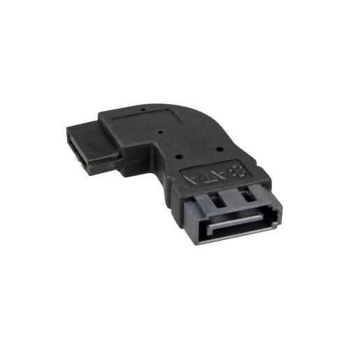 Ein schwarzes, L-förmiges SATA-zu-eSATA-Adapterkabelverbindungsstück.
