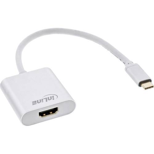 Ein weißes USB-C-auf-HDMI-Adapterkabel mit kompaktem Design verbindet Geräte mit USB-C-Anschlüssen mit HDMI-Displays für die Videoausgabe.