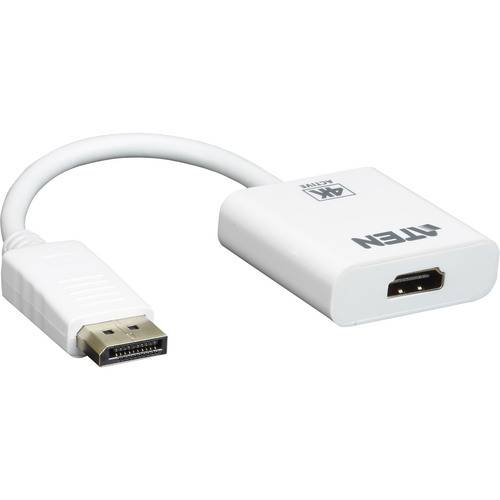 Ein weißer ATEN-DisplayPort-zu-HDMI-Adapter zum Verbinden von Videosignalen.