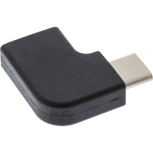 Ein schwarzer, L-förmiger USB Type-C Adapter mit kompaktem Design, der verwendet wird, um die Richtung einer USB-Verbindung in elektronischen Geräten zu ändern.