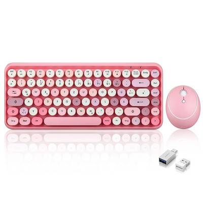 Perixx PERIDUO-713 DE, Mini Tastatur und Maus Set, Retro Vintage Design, rosa Eingabe / Ausgabe &