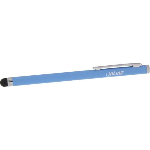Ein blauer Stylus-Stift mit schwarzer Spitze und silbernem Clip, mit der Aufschrift „inLine.