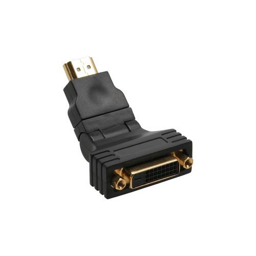 DVI-zu-HDMI-Adapter mit 90-Grad-Winkel, mit schwarzem Gehäuse und vergoldeten Steckern.