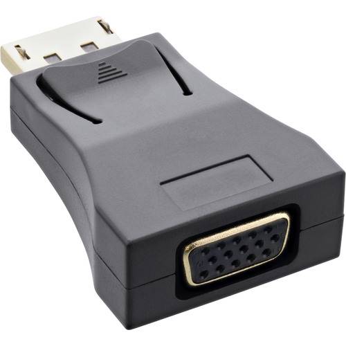 Schwarzer VGA-zu-DisplayPort-Adapter mit vergoldeten Anschlüssen, mit einer VGA-Buchse an einem Ende und einem DisplayPort-Stecker am anderen Ende.