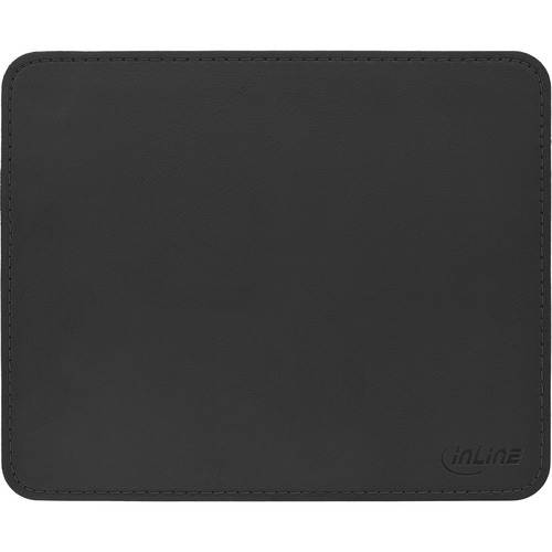 Schwarzes rechteckiges Mousepad mit abgerundeten Ecken, das ein kleines erhabenes 