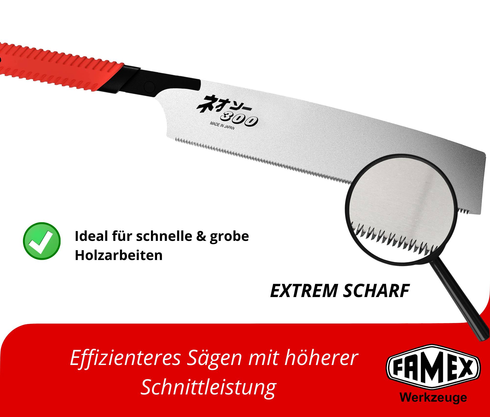 FAMEX 5550 Profi Japansäge Kataba - Japanische Zugsäge 225 / 265 / 300 mm - Handsäge für den Handwerker und Industrie