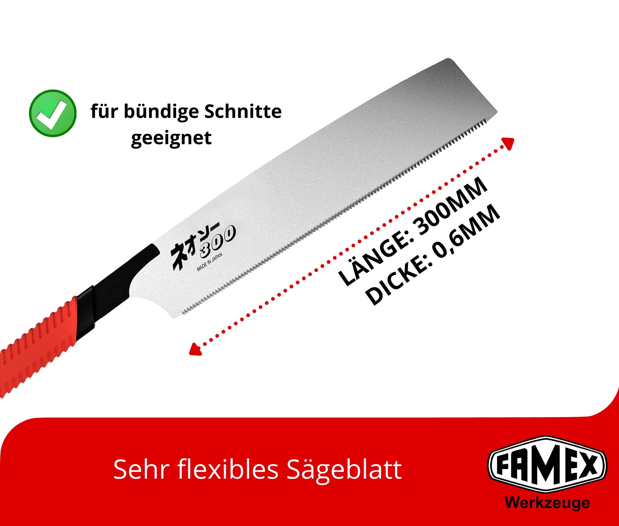 FAMEX 5550 Profi Japansäge Kataba - Japanische Zugsäge 225 / 265 / 300 mm - Handsäge für den Handwerker und Industrie