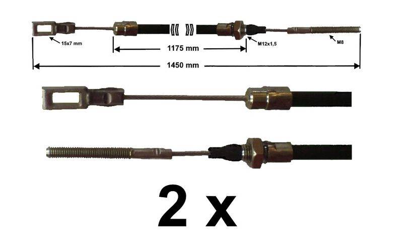 2 Stück - Bremsseil für Peitz mit Gabelkopf - HL: 1175mm - GL:1450 mm