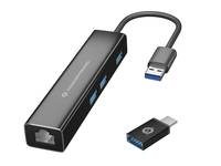 Conceptronic DONN07BA - Hub - 3 x SuperSpeed USB 3.0 + 1 x 10/100/1000
