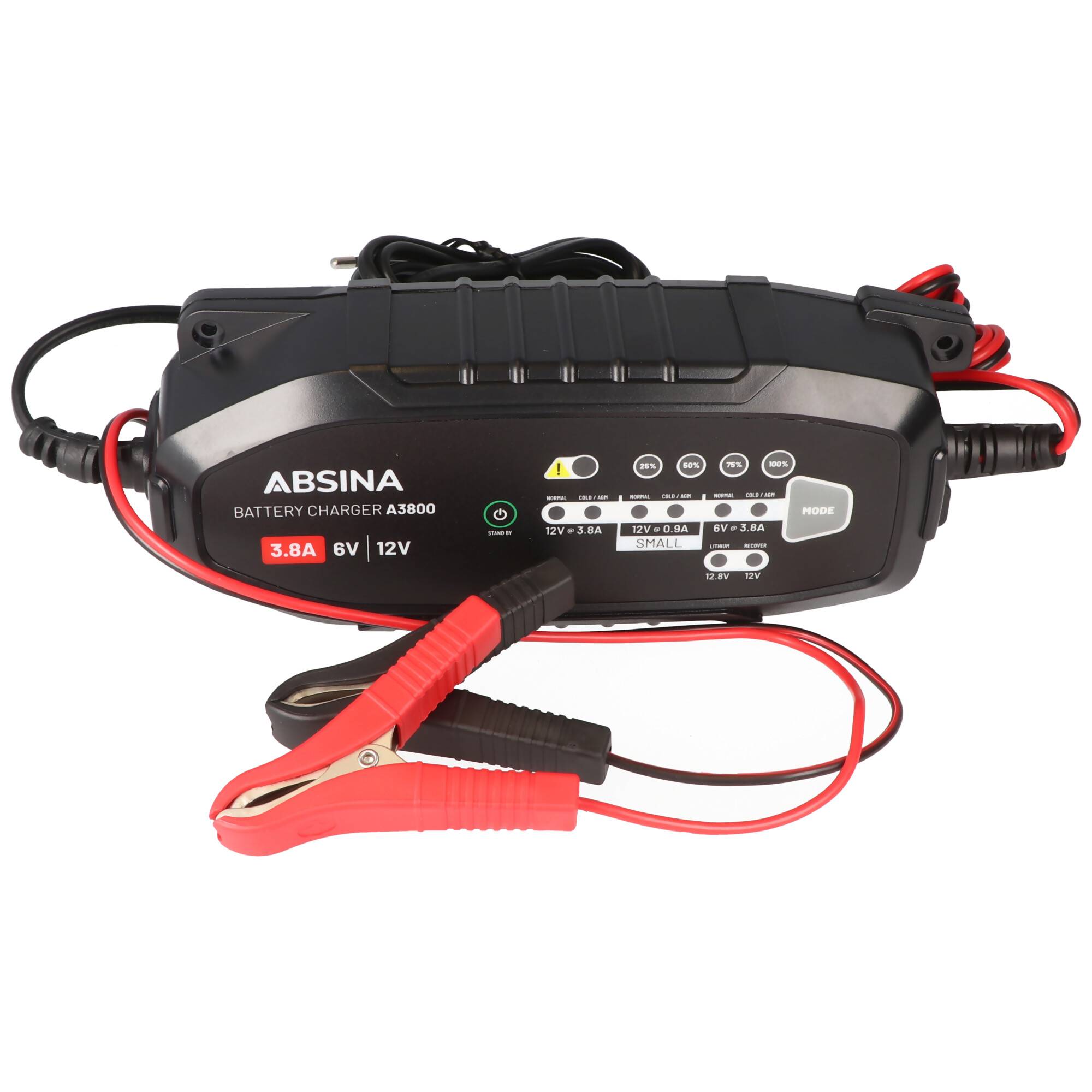 Tischladegerät für Blei-Akkus und LiFePO4-Akkus, A3800 8-Stufen Ladegerät, 6V-12,8V, 3,8 A mit Krokodilklemmen