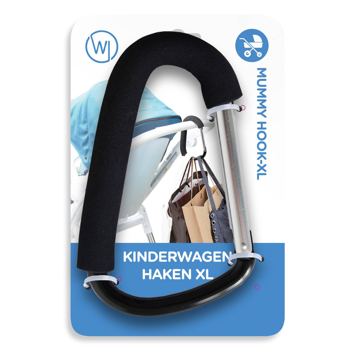 Wicked Chili Taschenkarabiner für Kinderwagen, XXL-Kinderwagenhaken, Universalhaken, Haken für Wickeltasche, Einkaufshaken für Buggy, Organizer -