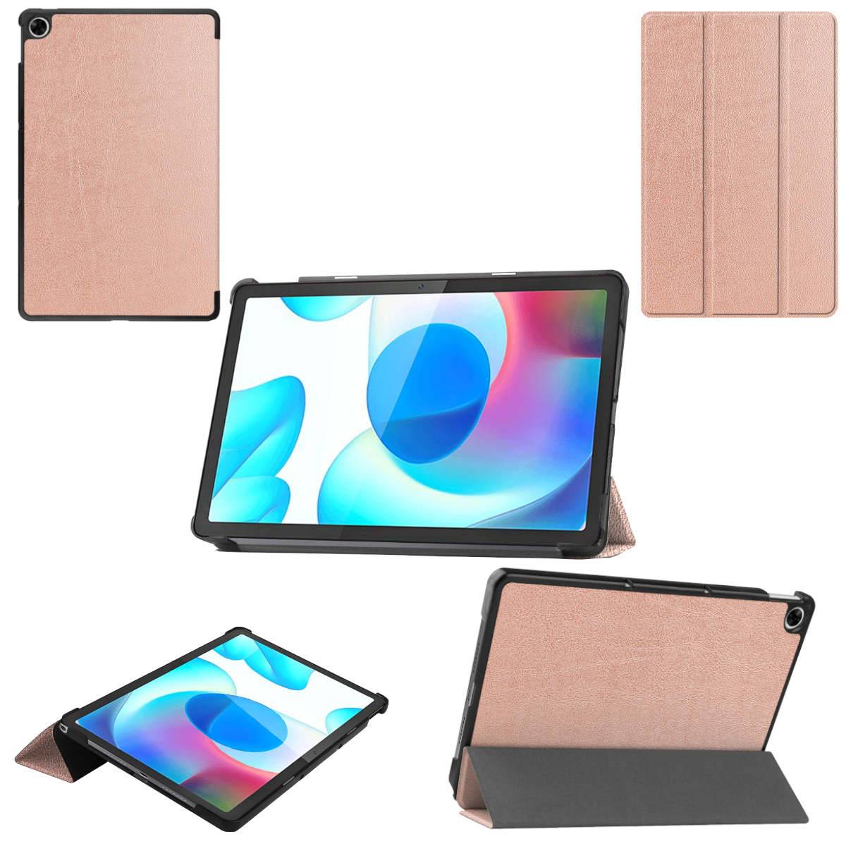 Für Oppo Realme Pad 10.4 3folt Wake UP Smart Cover Rose Gold Tasche Etuis Hülle