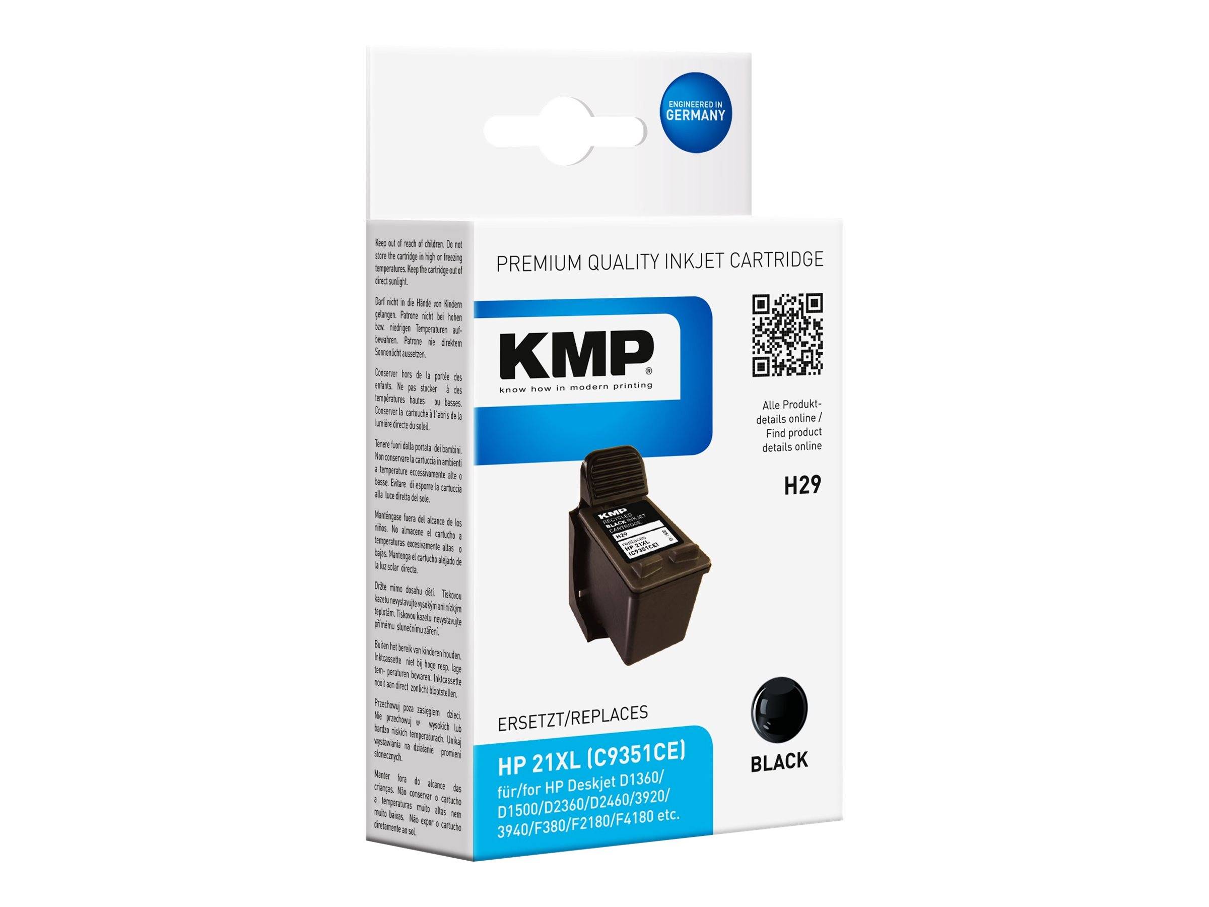 KMP H29 - 16 ml - Hohe Ergiebigkeit - Schwarz - kompatibel - Tintenpatrone (Alternative zu: HP 21XL, HP C9351CE)