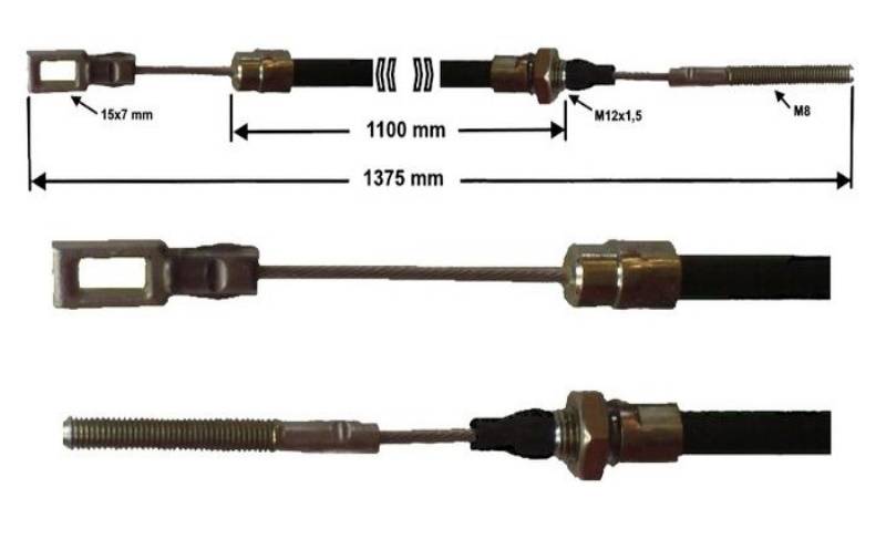 1 Stück - Bremsseil für Peitz S234R - HL:1100mm - GL:1375 mm + Gabelkopf