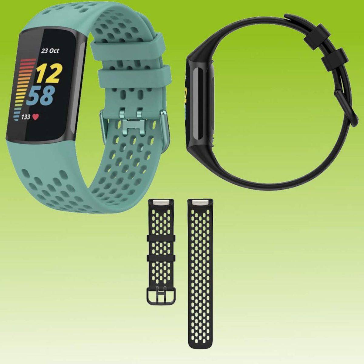 Für Fitbit Charge 6 / 5 Silikon Uhr Watch Smart Sport Armband Grün