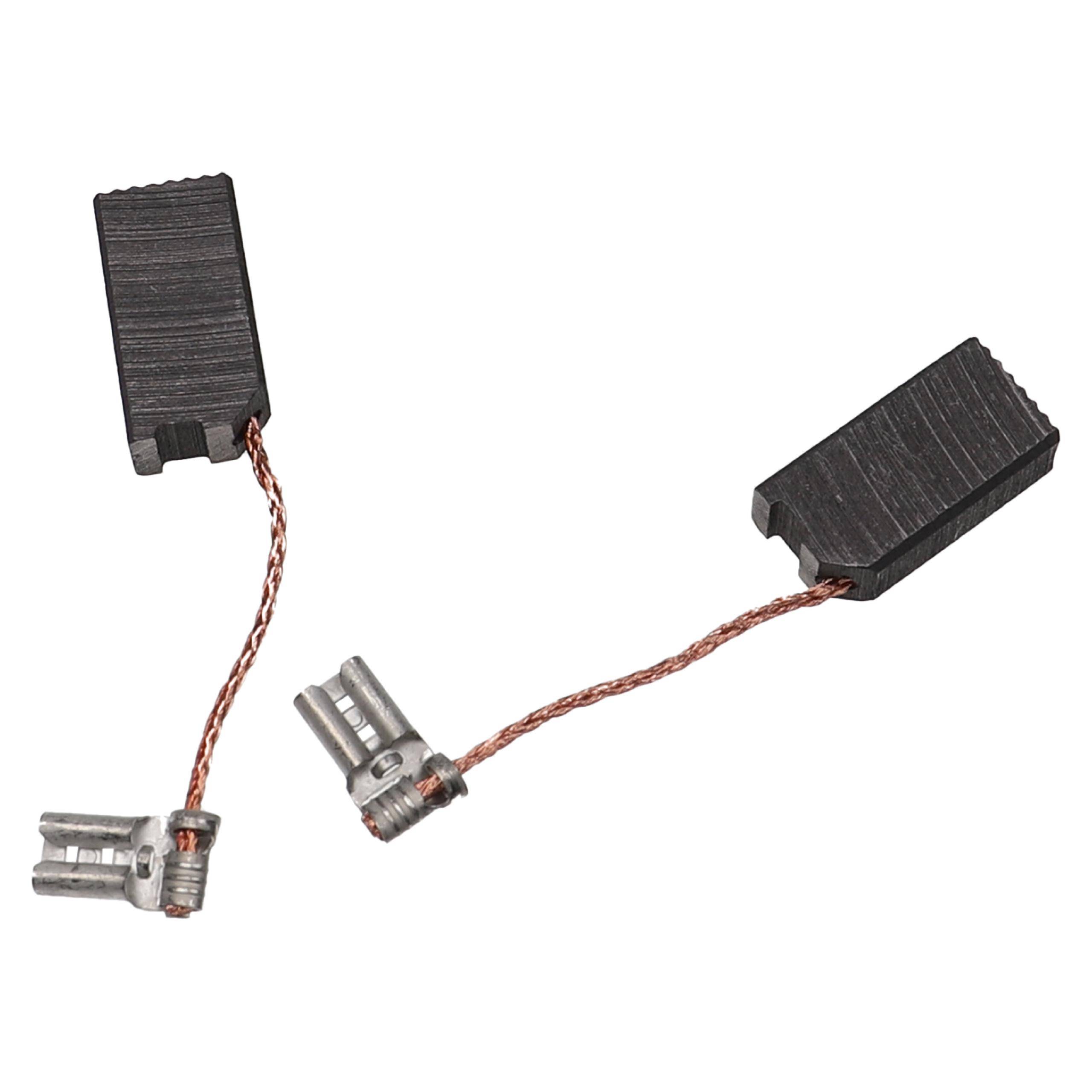 Zwei Kohlemotorkohlen mit Kupferdraht und Metallverbindern, die zur Stromleitung in Elektromotoren verwendet werden.