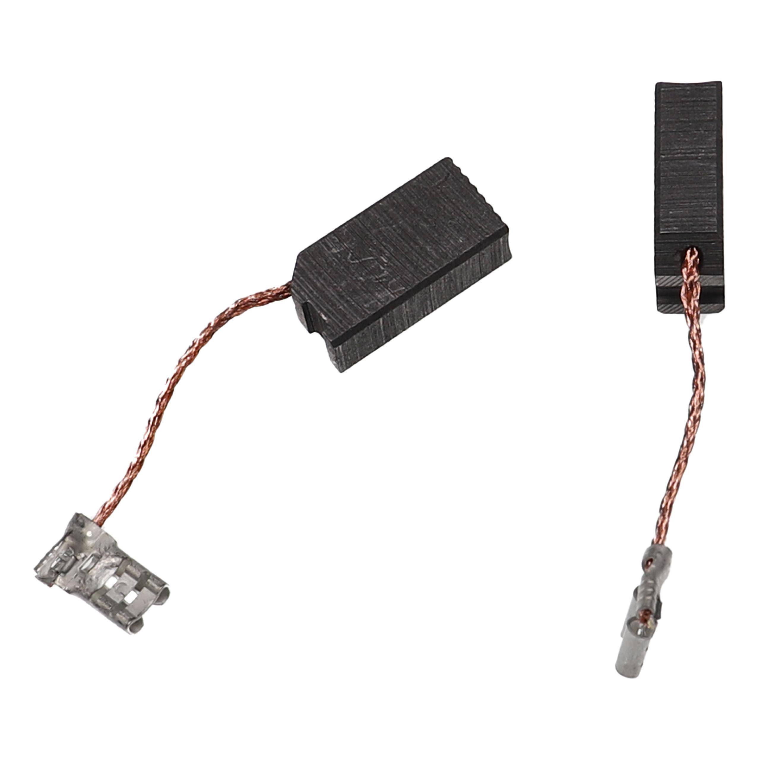 Zwei schwarze rechteckige Kohlebürsten mit angeschlossenen Kupferdrähten, wobei ein Draht in einem transparenten Clip endet. Verwendet zum Leiten von Elektrizität.