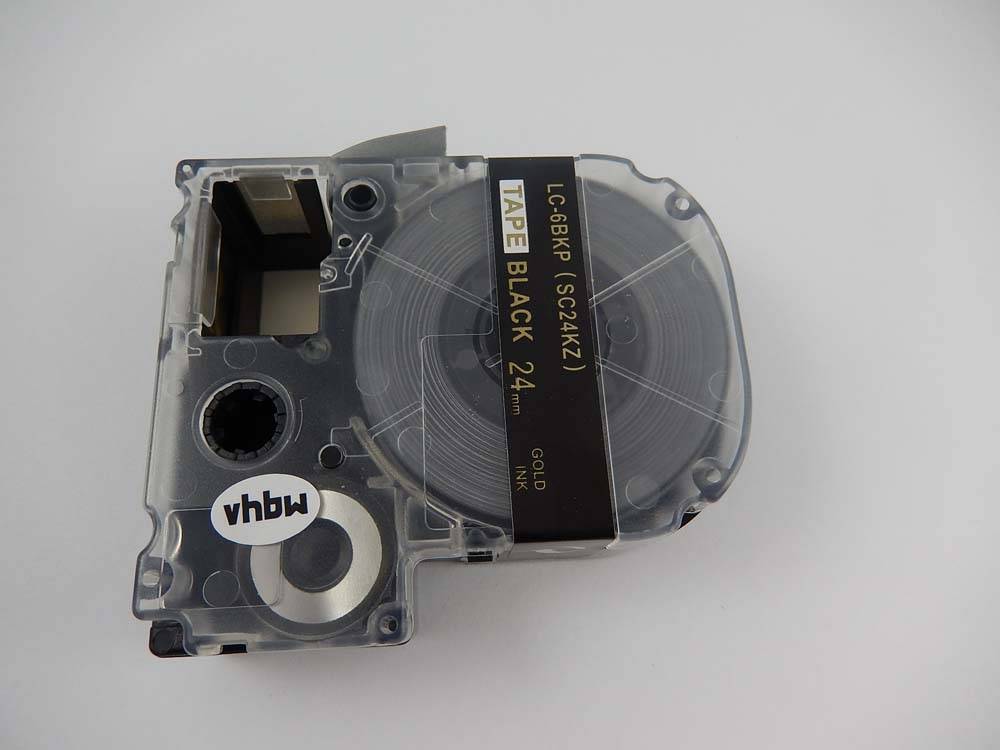 vhbw Schriftband-Kassette kompatibel mit Epson LabelWorks LW-1000P, LW-600P Etiketten-Drucker 8m x 24mm Gold auf Schwarz
