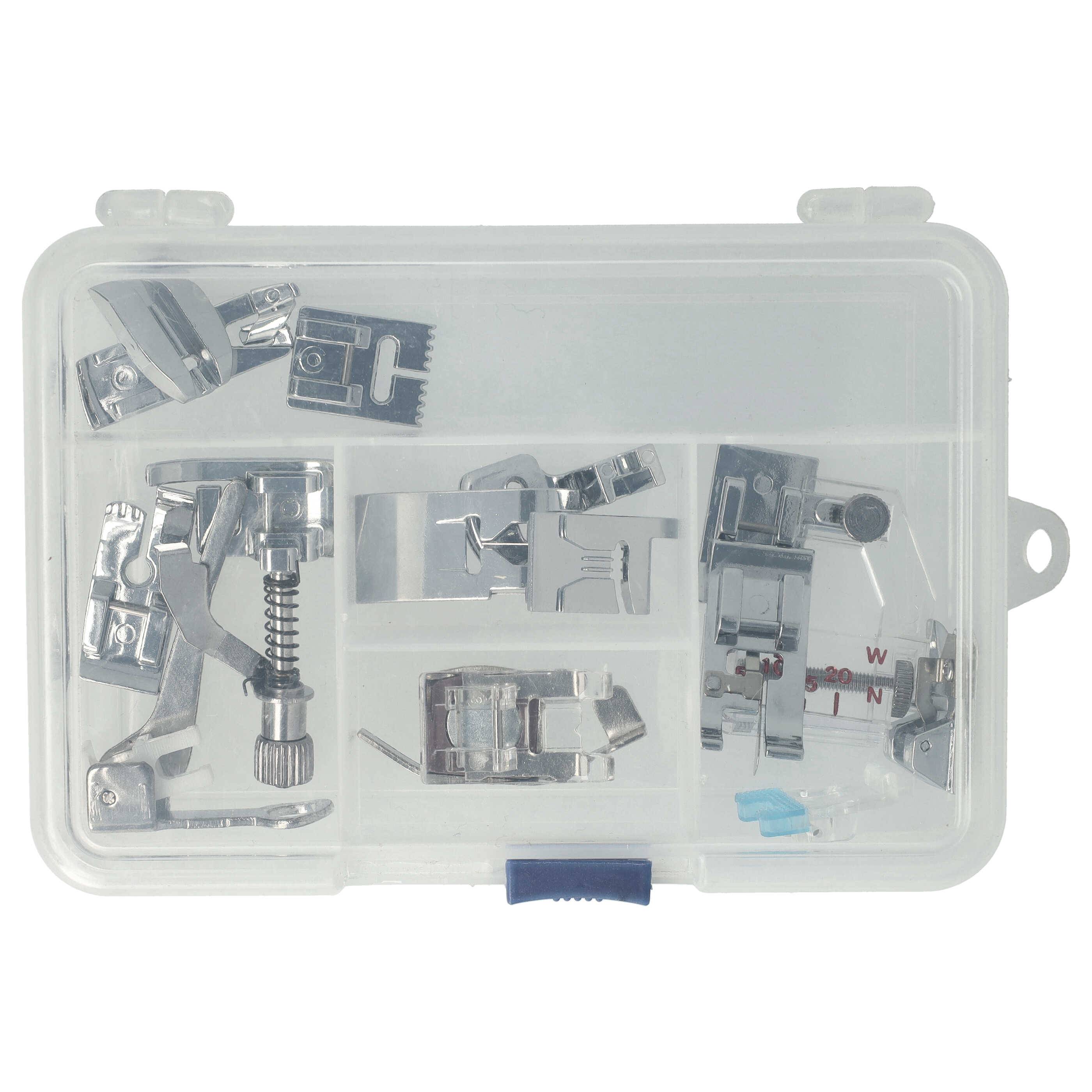vhbw 15-teiliges Nähmaschinenfüße-Set für gängige Nähmaschinen mit niedrigem Fußschaft - Universal-Nähfüßchen + Kunststoffbox