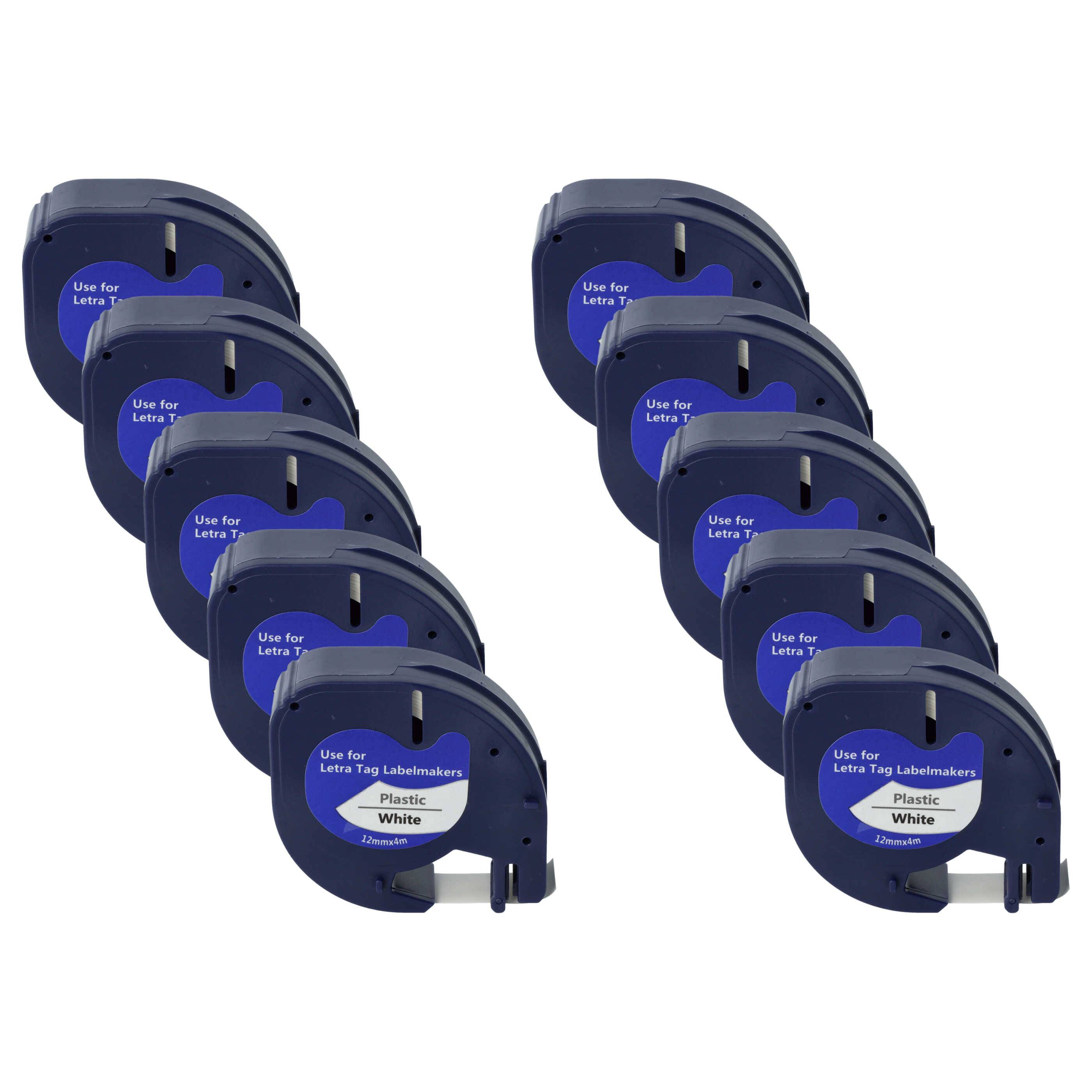 vhbw 10x Schriftband-Kassette Plastik kompatibel mit Dymo Etiketten-Drucker 4m x 12mm Schwarz auf Weiß