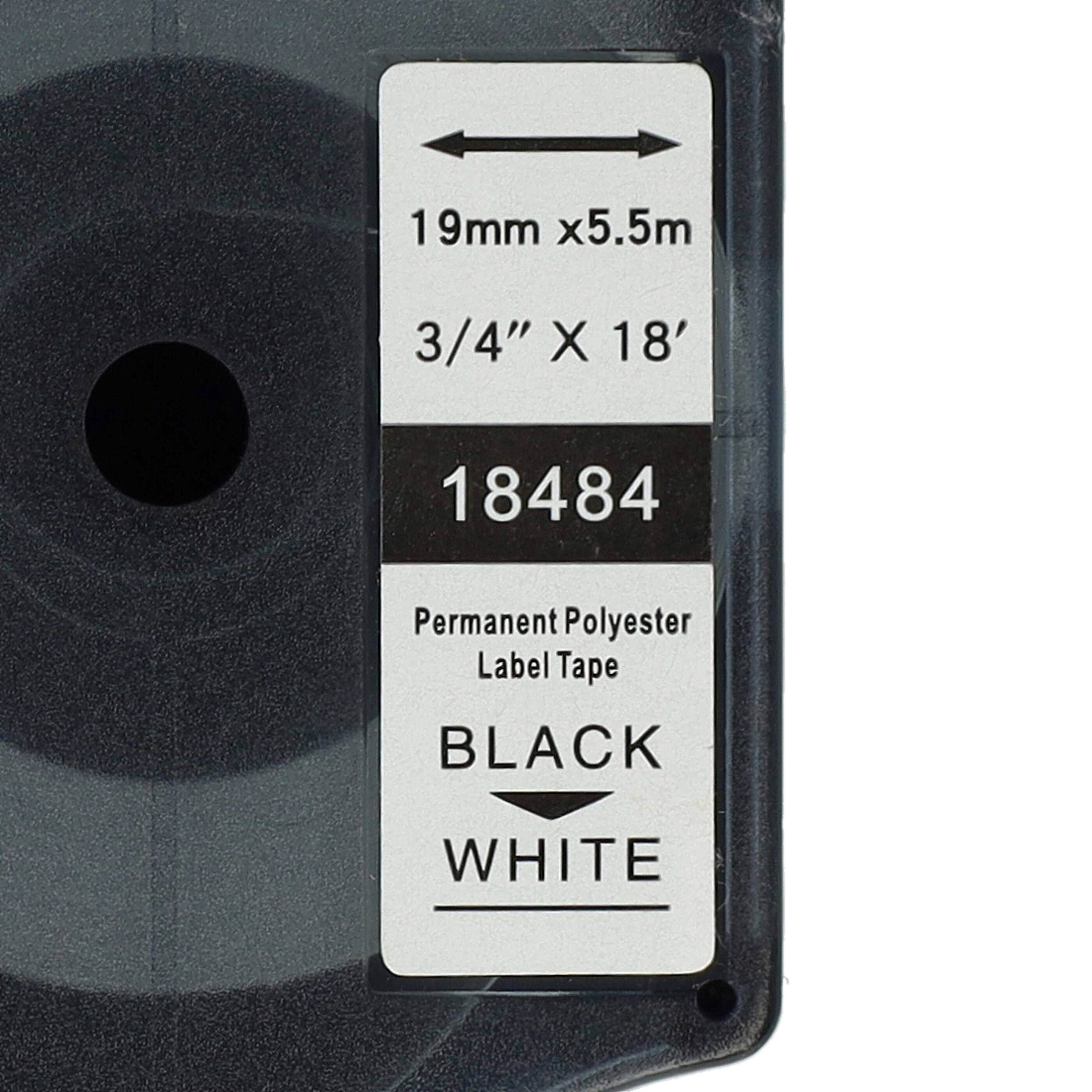 vhbw Schriftband-Kassette Ersatz für Dymo 18484 für Etiketten-Drucker 5,5m x 19mm Schwarz auf Weiß, Polyester