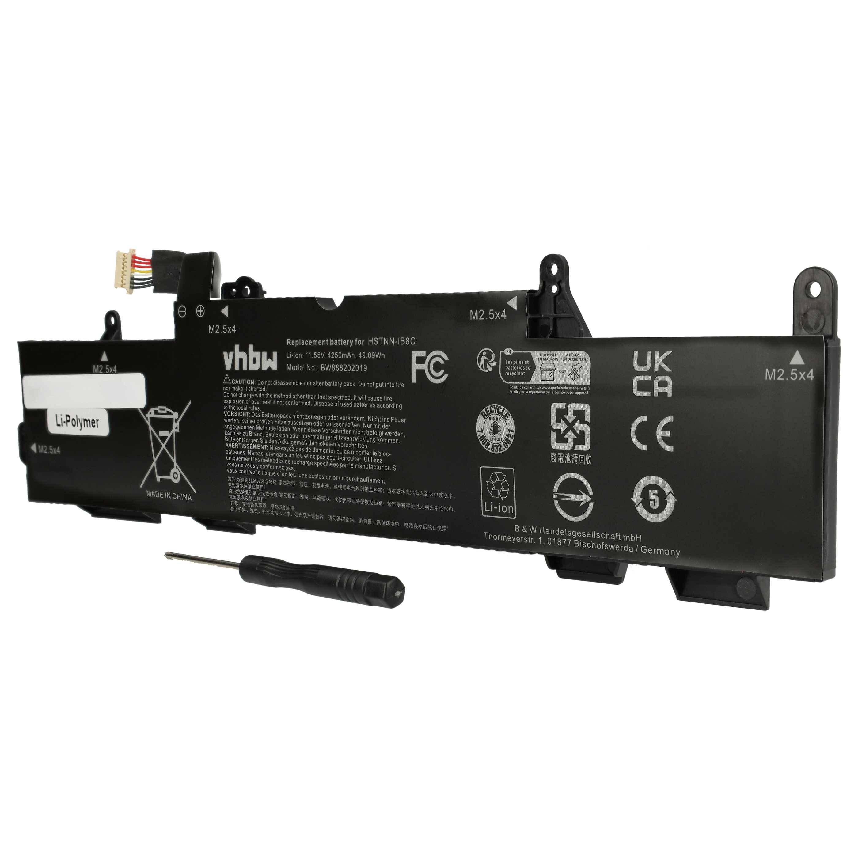 vhbw Akku kompatibel mit HP ZBook 14u G5 (2ZC01EA), 14u G5 (2ZC02EA), 14u G5, 14u G5 (2ZB99EA) Notebook (4250 mAh, 11,55 V, Li-Ion)