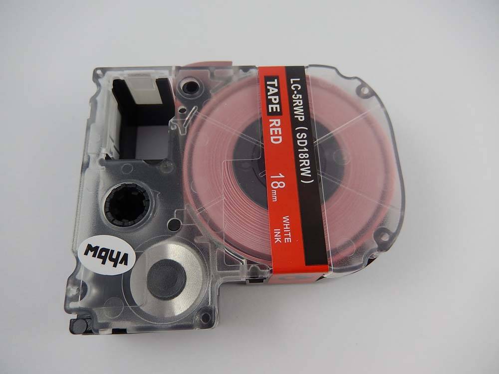 vhbw Schriftband-Kassette kompatibel mit Epson LabelWorks LW-1000P | LW-600P Etiketten-Drucker 8m x 18mm Weiß auf Rot, Kunststoff