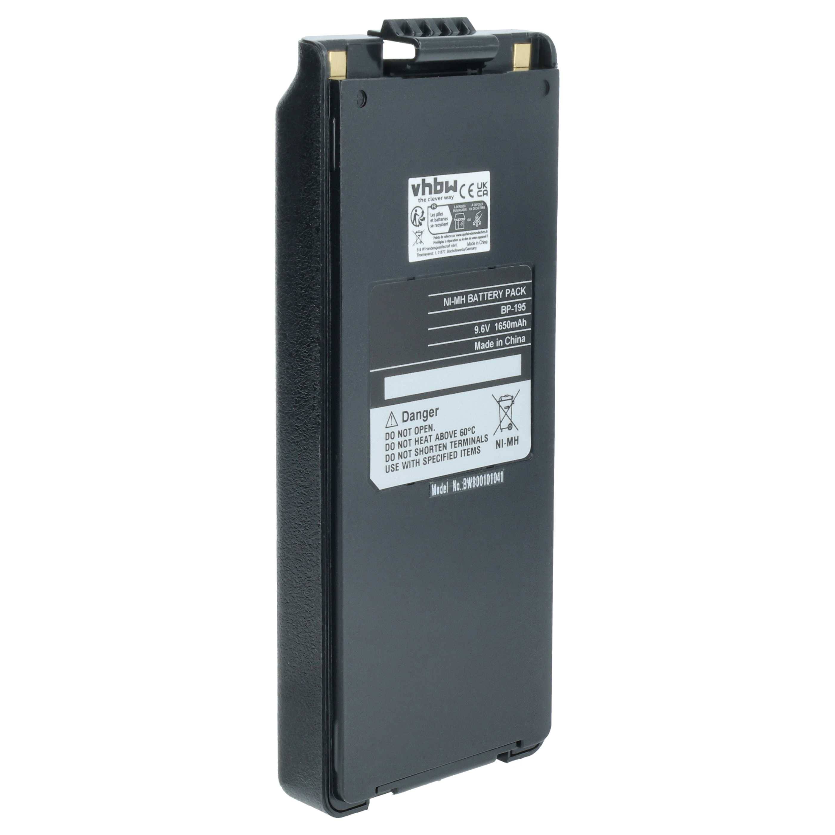 vhbw Akku kompatibel mit Icom IC-F4N, IC-F4S, IC-F3S, IC-F4TR, IC-F4, IC-F4SW Funkgerät, Walkie Talkie (1650 mAh, 9,6 V, NiMH) + Gürtelclip
