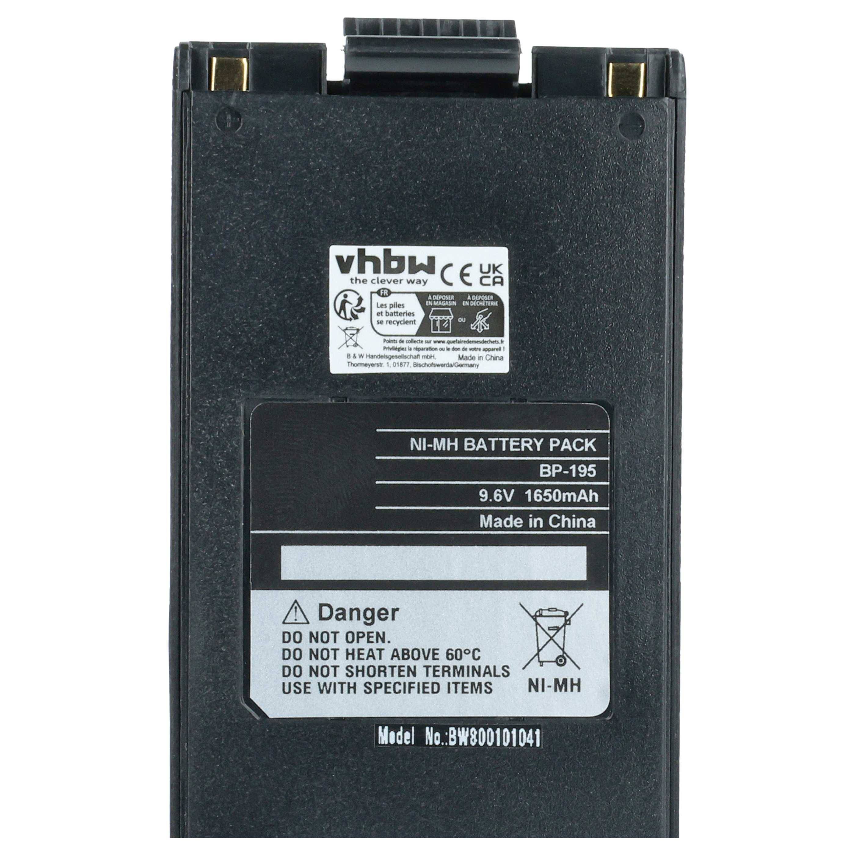 vhbw Akku kompatibel mit Icom IC-F4N, IC-F4S, IC-F3S, IC-F4TR, IC-F4, IC-F4SW Funkgerät, Walkie Talkie (1650 mAh, 9,6 V, NiMH) + Gürtelclip