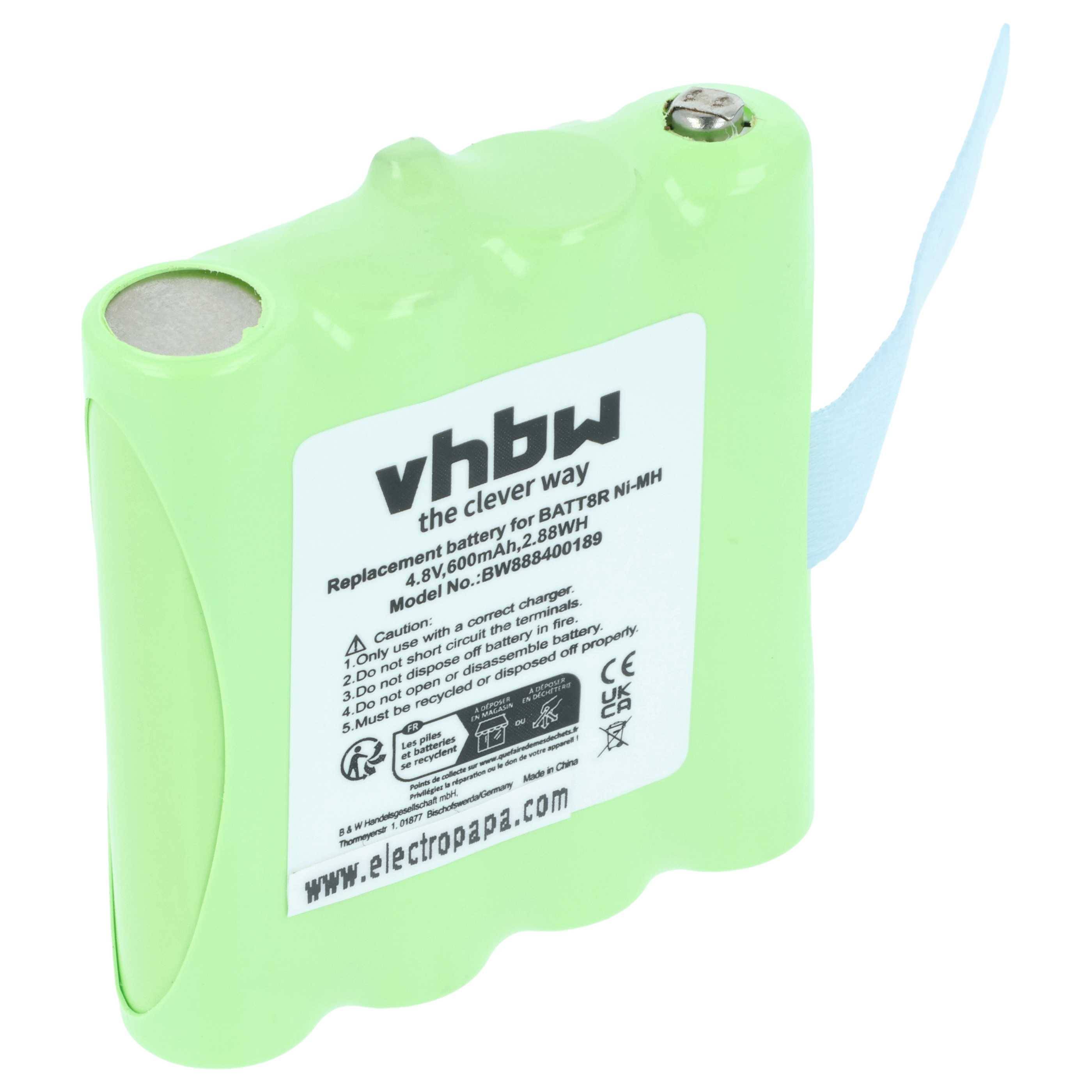 Ein grünes wiederaufladbares Akkupack mit der Markenbezeichnung vhbw, mit der Modellnummer BVBPS600149, verwendet als Ersatzakku für Ni-MH-Geräte.