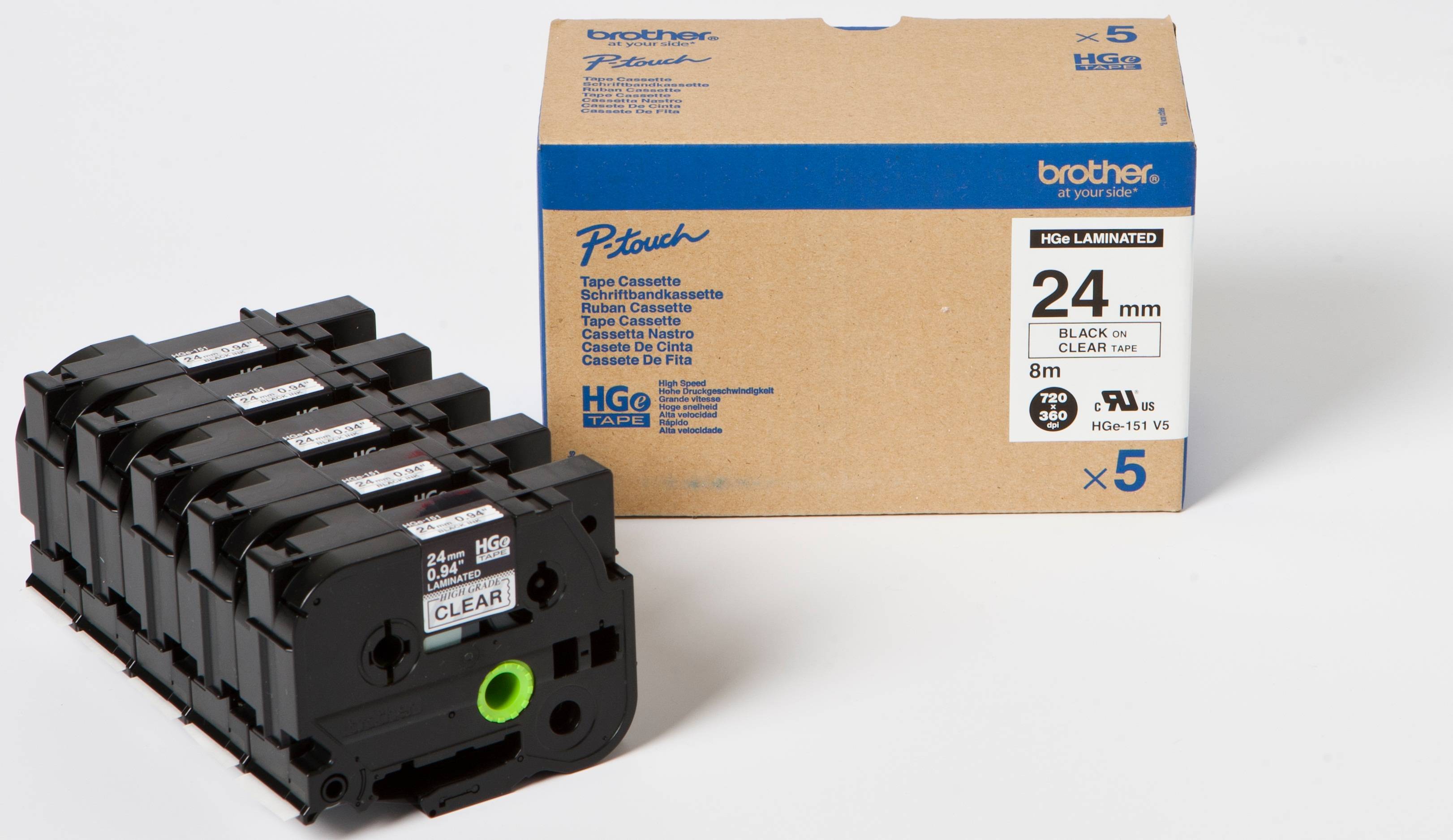 Brother HGE-151V5 - Schwarz auf durchsichtig - Rolle (2,4 cm x 8 m)