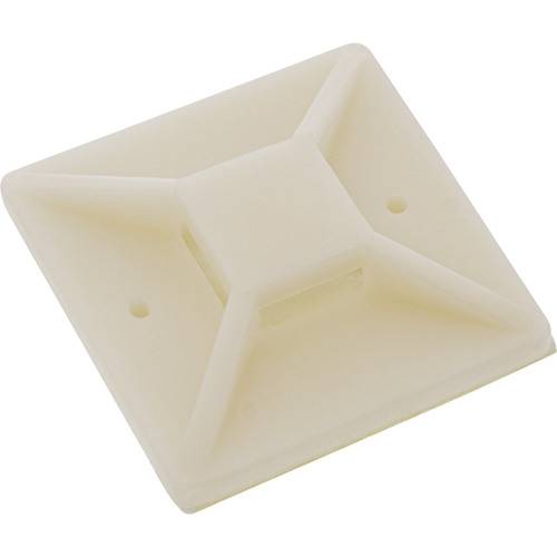 Ein kleine, quadratische beige Kabelklemme mit einer kreuzförmigen Struktur zur Befestigung und Organisierung von Kabeln.