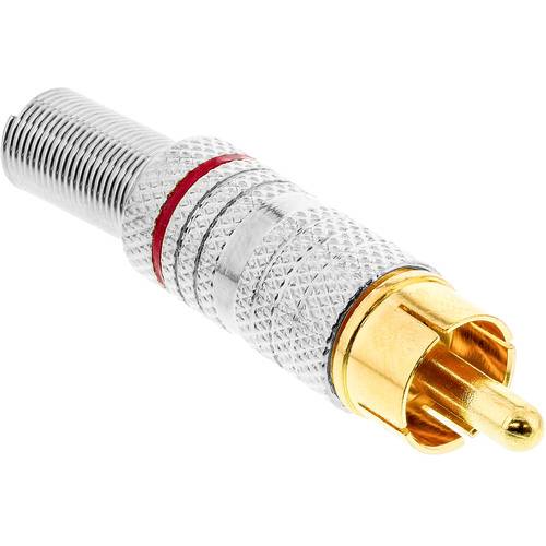 InLine® Cinchstecker Lötversion, Metall silber, Ring rot, für 6mm Kabel Installation / Reinigung