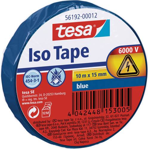 Tesa Blau ISO-Klebeband-Rolle, 10m x 15mm, gekennzeichnet mit „6000 V