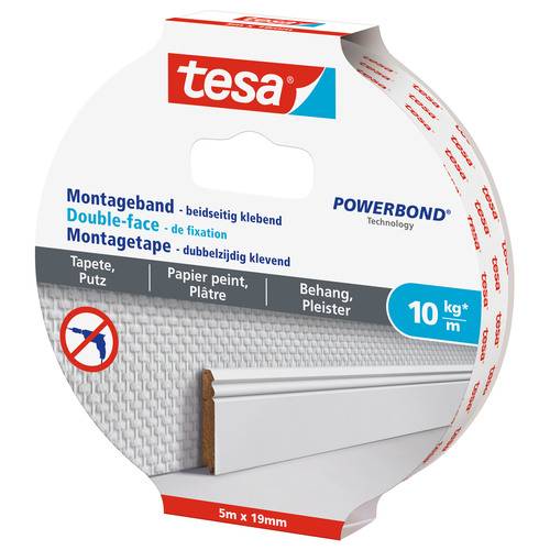 Eine Rolle tesa doppelseitiges Montageband mit der Kennzeichnung „POWERBOND Technology