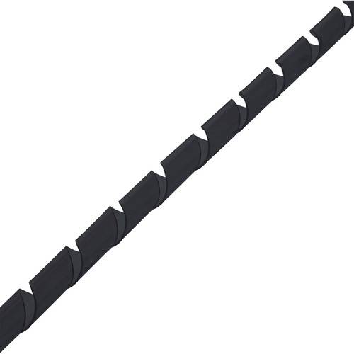 Ein schwarzes Kabelwickelspiralrohr, das zur Organisierung und zum Schutz von Drähten entwickelt wurde, wird diagonal auf dem Bild dargestellt.