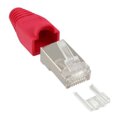 InLine® Crimpstecker RJ45 geschirmt, Knickschutz rot & Einfädelhilfe, 10er Pack Installation / /