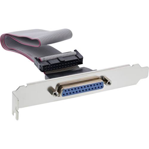 Ein Parallelport-Stecker mit Flachbandkabel, ausgelegt zur Montage in einem Computergehäuse, verwendet zum Anschluss von Peripheriegeräten.