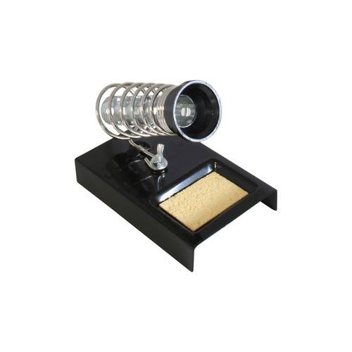 Ein Lötkolbenständer mit einer aufgewickelten Metallfeder und Schwammablage. Entwickelt, um einen Lötkolben bei Nichtgebrauch sicher zu halten.