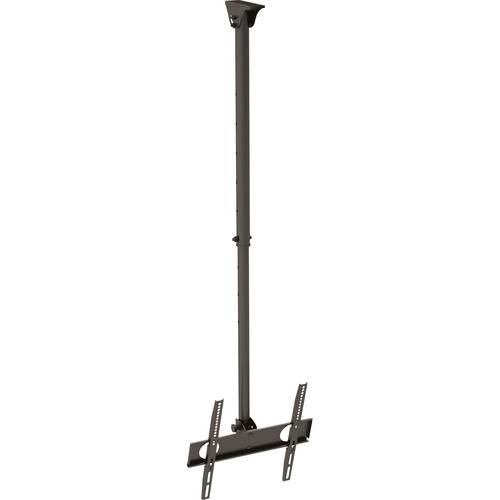 Deckenhalterung für Fernseher mit verstellbarem Ständer und Befestigungshalterungen. Geeignet für verschiedene Bildschirmgrößen. Braune Oberfläche.